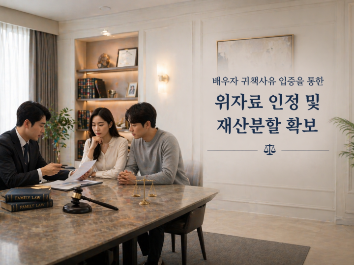 배우자 귀책사유 입증을 통한 위자료 인정 및 재산분할 확보 사례