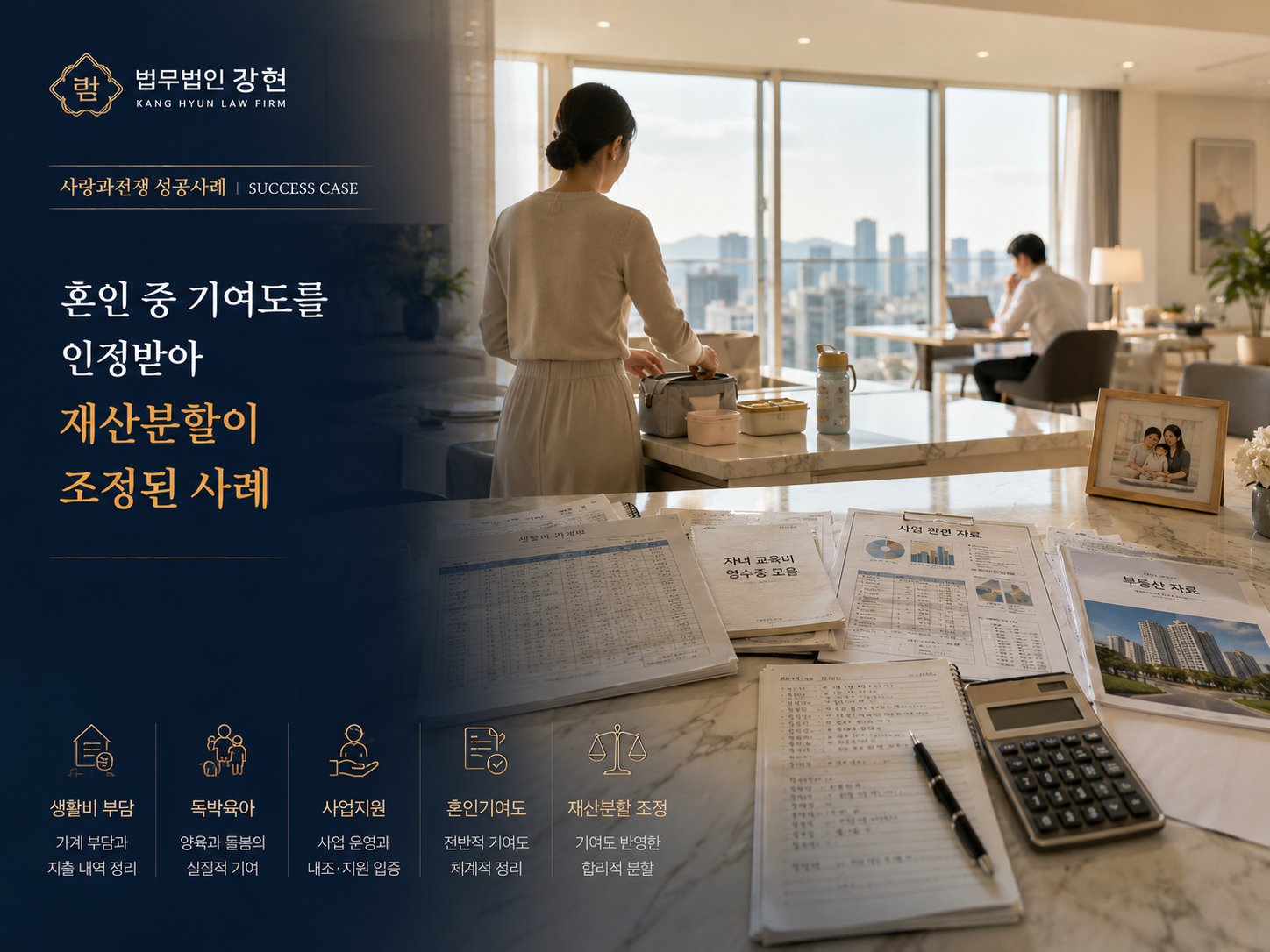 창가 쪽에는 자녀 도시락을 준비하는 의뢰인의 뒷모습
