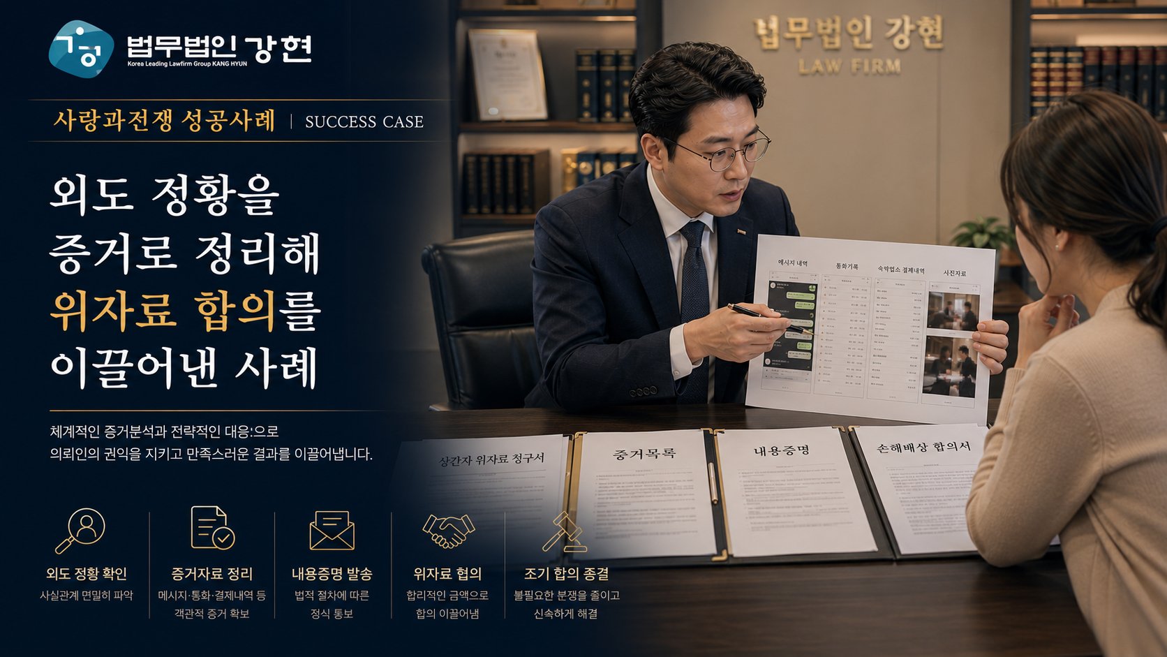 배우자의 외도 정황을 객관적 증거로 정리해 위자료 합의를 이끌어낸 사례