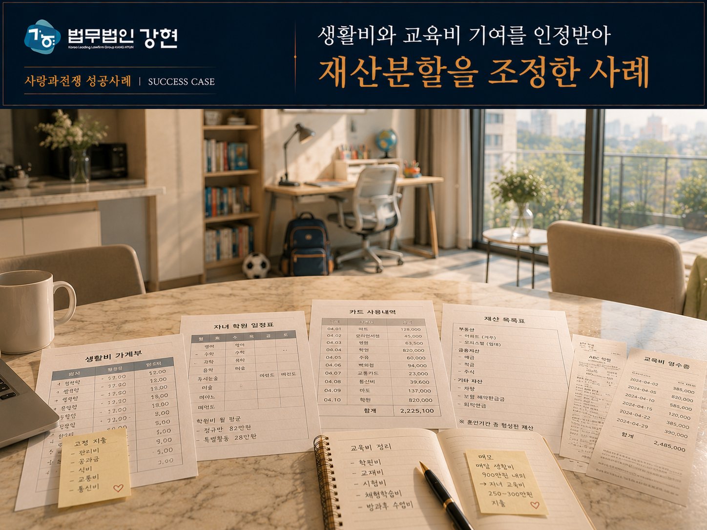 재산분할 과정에서 장기간 생활비 부담과 자녀 교육비 기여가 함께 인정된 사례