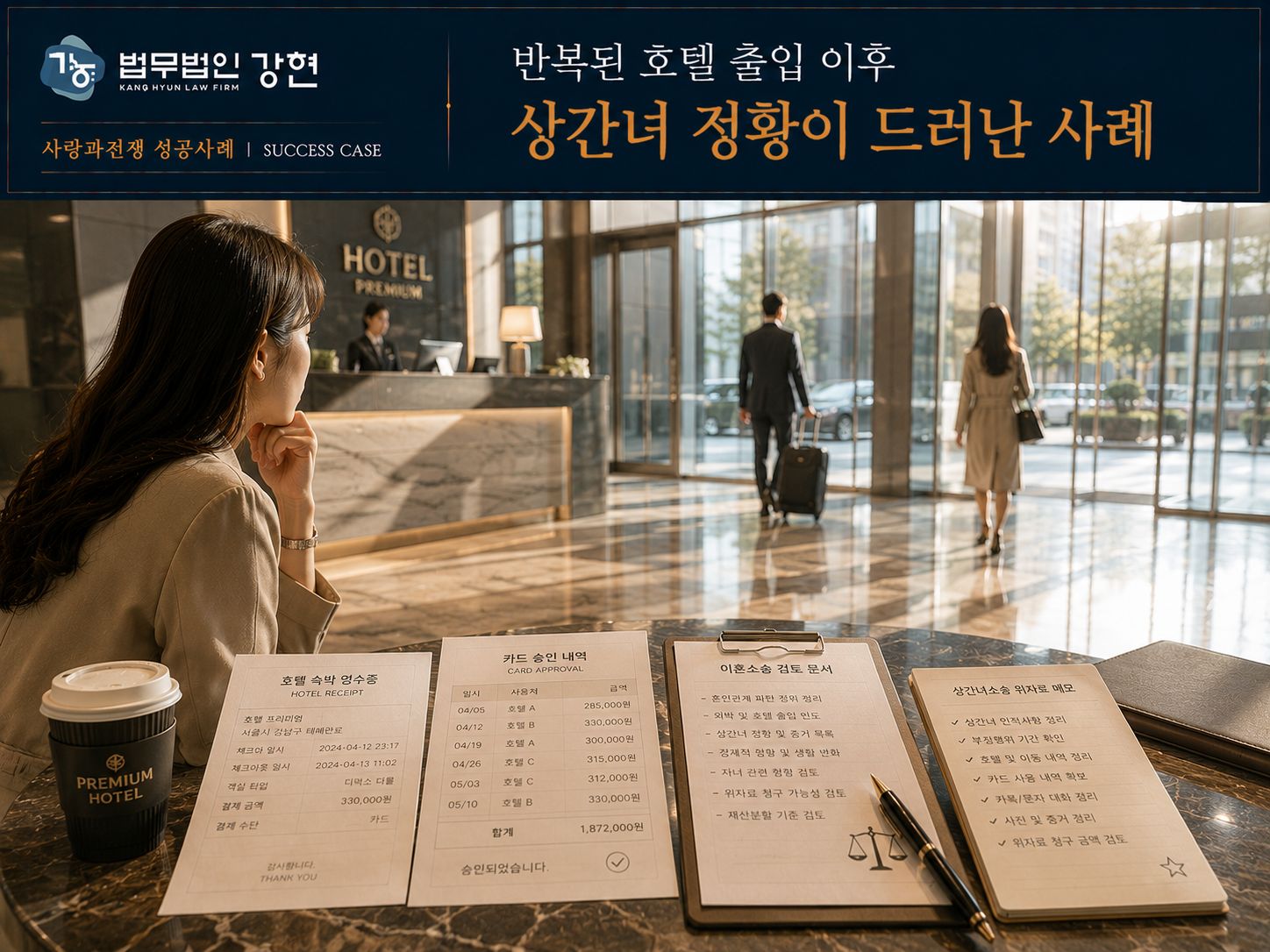 상간녀 정황과 반복된 호텔 출입 이후 이혼소송과 위자료 문제를 함께 정리한 사례