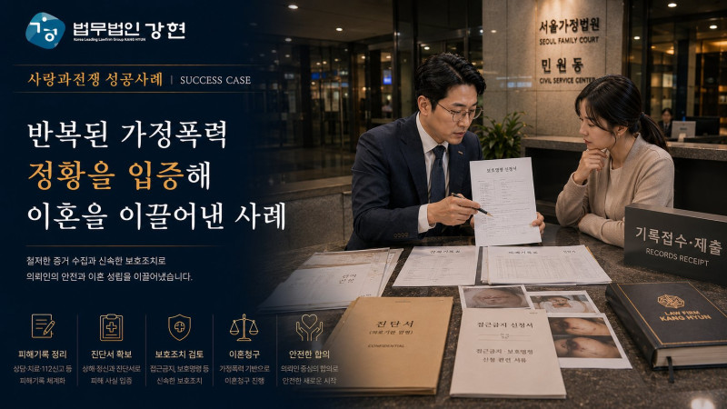 반복된 가정폭력과 위협 정황을 입증해 이혼과 보호 중심 합의를 이끌어낸 사례