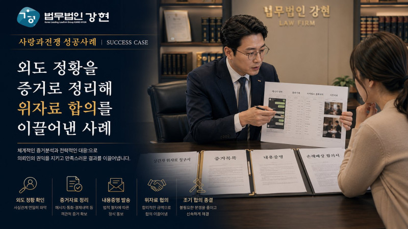배우자의 외도 정황을 객관적 증거로 정리해 위자료 합의를 이끌어낸 사례